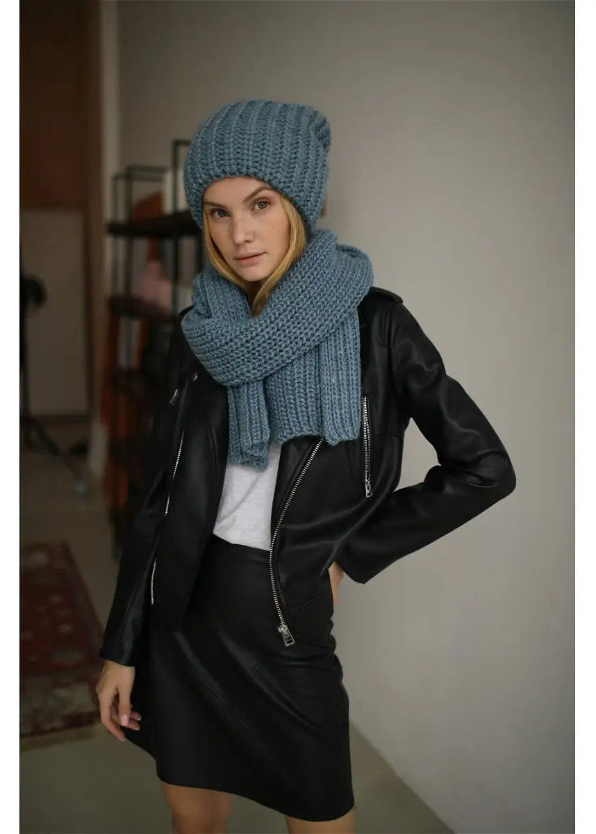 Oversized Double-Layer Wool Hat in Dusty Blue