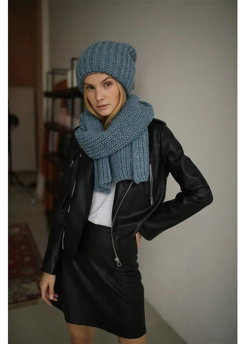 Oversized Double-Layer Wool Hat in Dusty Blue