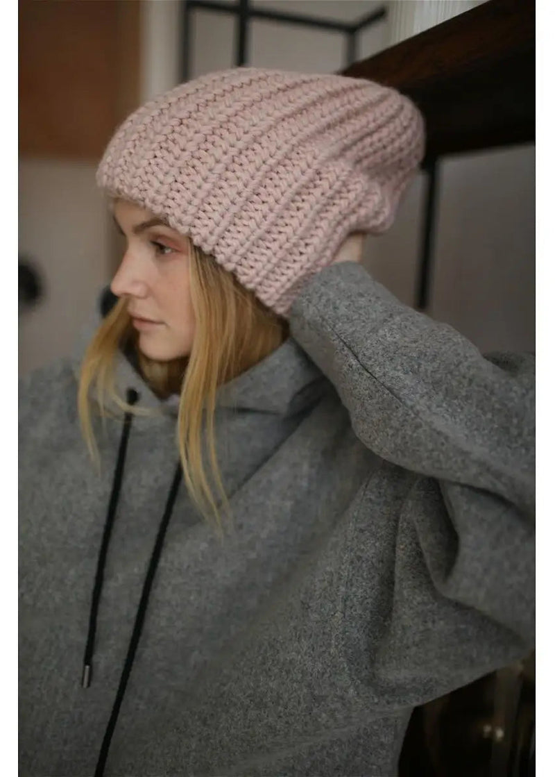 Oversized Double-Layer Wool Hat in Rose