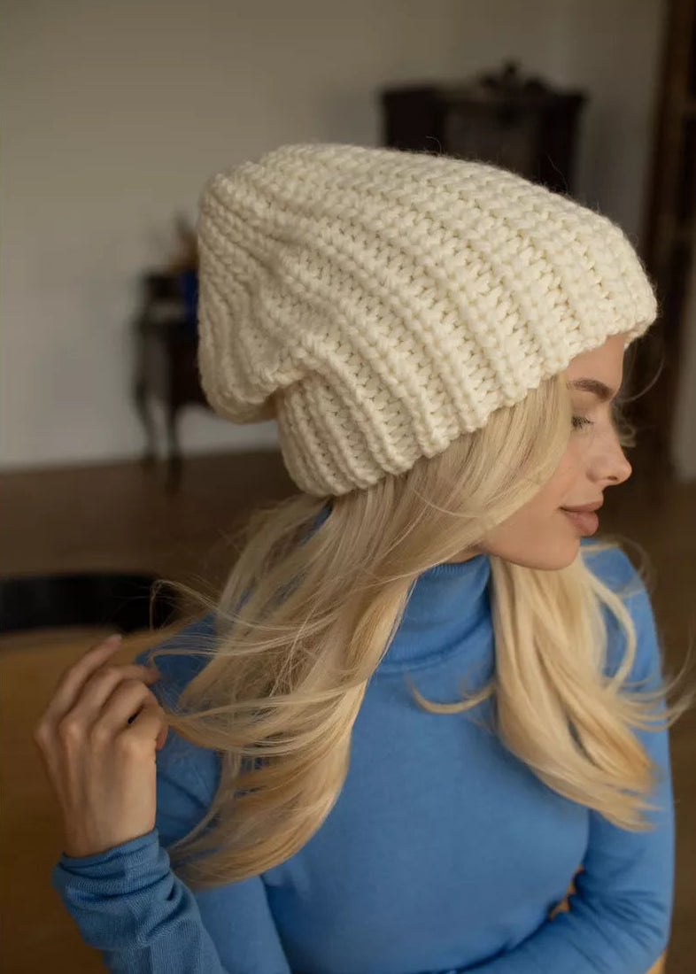 Oversized Double-Layer Wool Hat in White - BRIKOLY