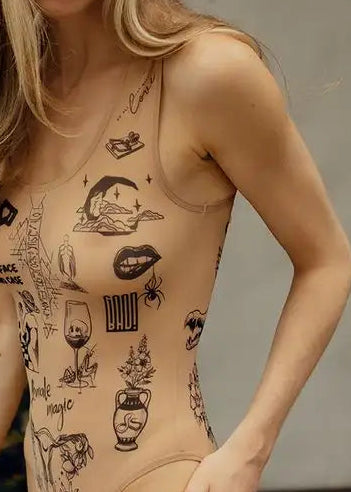 Sphynx Mesh Sleeveless Bodysuit for Women - Tattoo Inspired Design - BRIKOLY