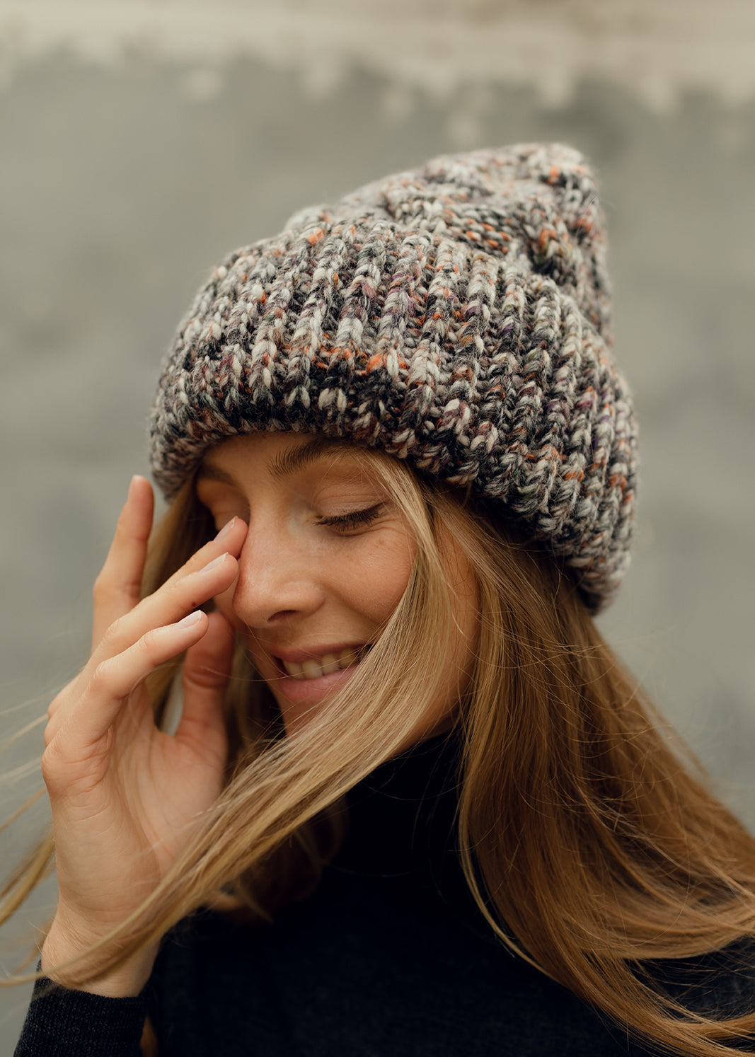 Tokyo Knit Beanie with Cuff – Chunky Multicolor Wool Hat in Grey - BRIKOLY