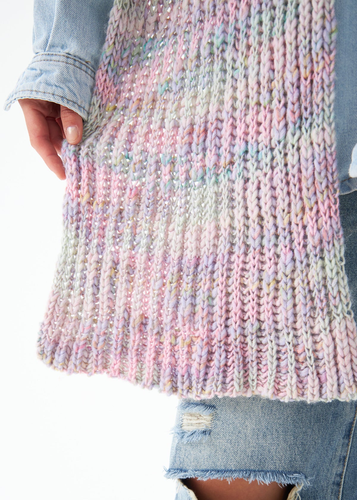 Oversized Unicorn alpaca-wool scarf: Close-up of the pastel ribbed end; beanie sold separately