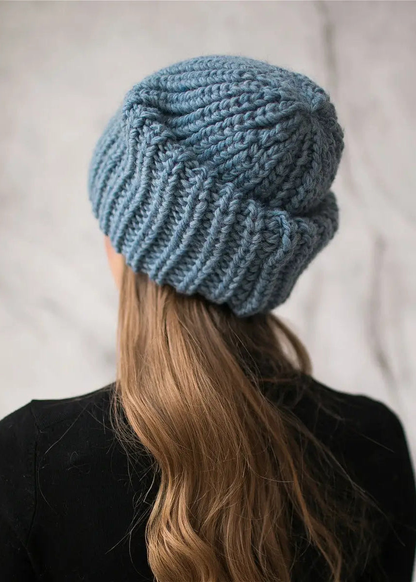Oversized Double-Layer Wool Hat in Dusty Blue