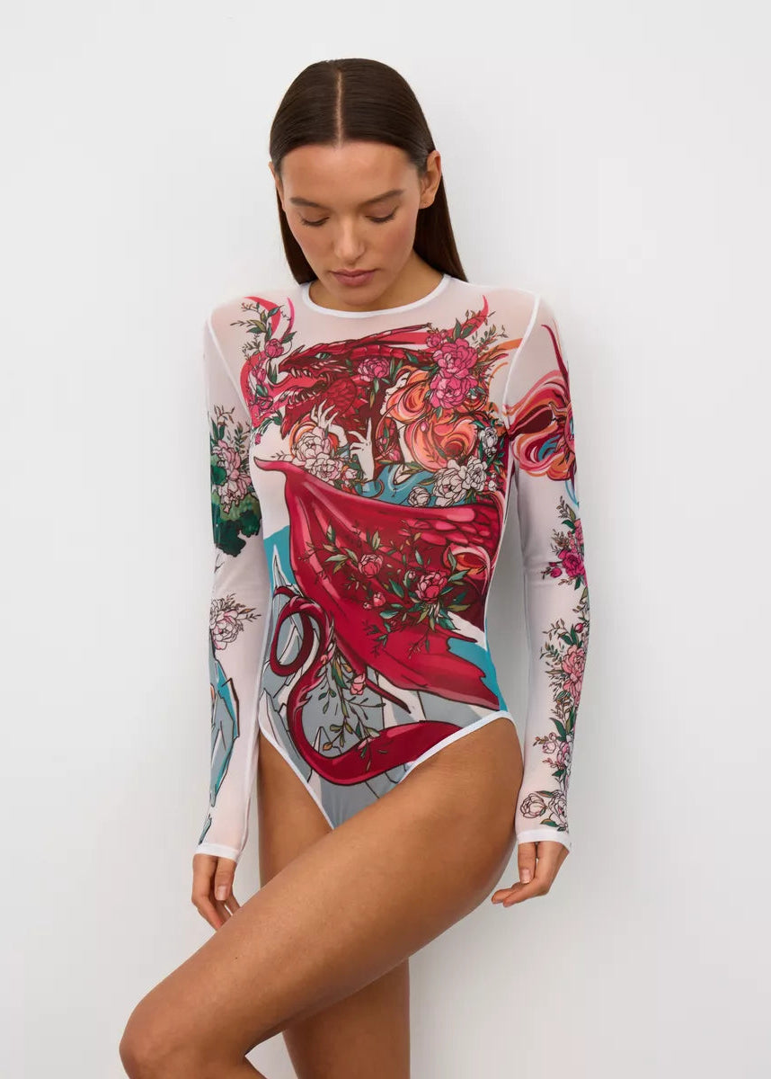 Dragon Long Sleeve Bodysuit for Women – Unique Tattoo Design - BRIKOLY