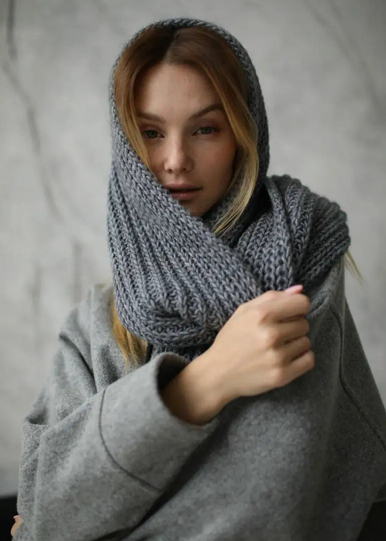 Oversized Alpaca Wool Scarf - Grey - BRIKOLY