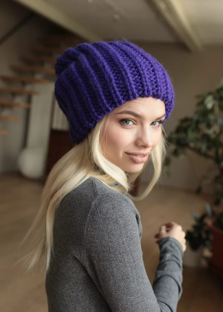 Oversized Double-Layer Wool Hat in Lavender - BRIKOLY