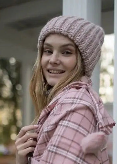 Oversized Double-Layer Wool Hat in Rose - BRIKOLY
