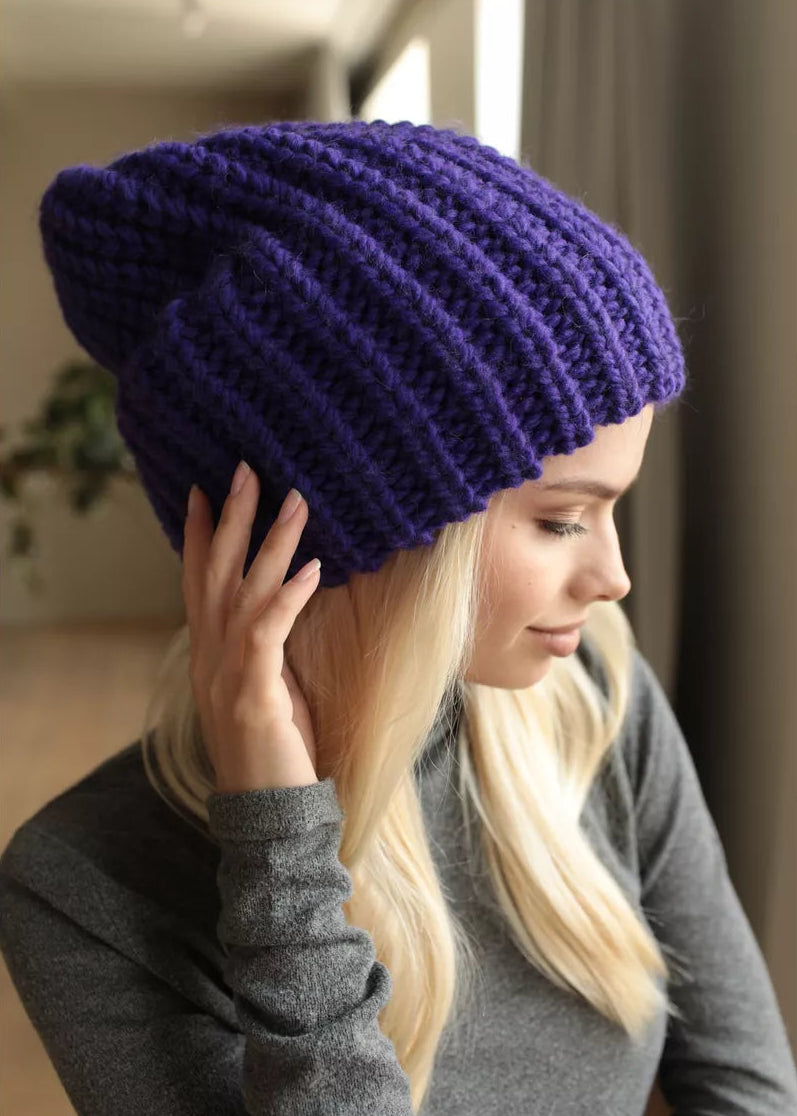 Oversized Double-Layer Wool Hat in Lavender - BRIKOLY