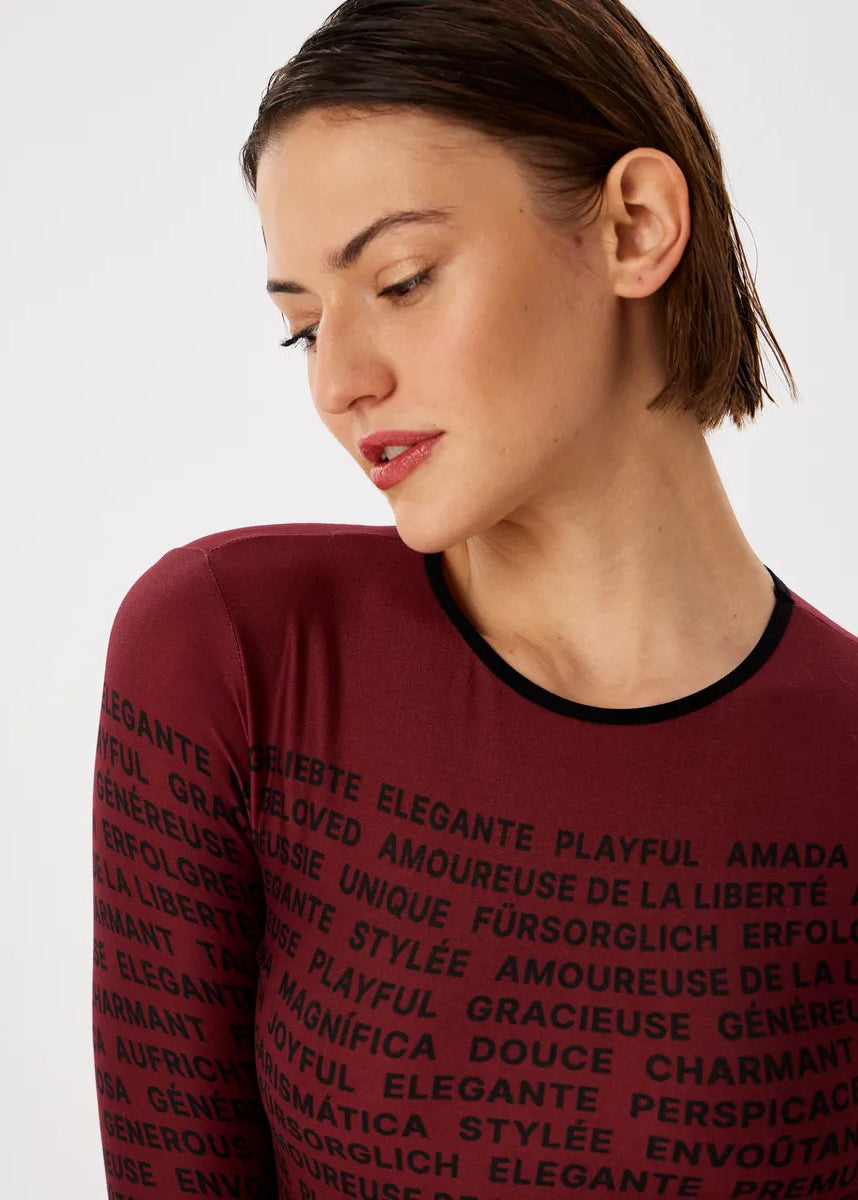 Words Bordo Tattoo Bodysuit – Long Sleeve Polyviscose for Women - BRIKOLY