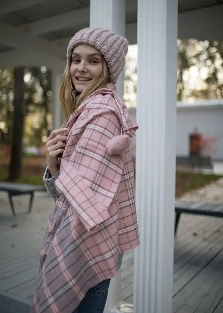 Oversized Double-Layer Wool Hat in Rose