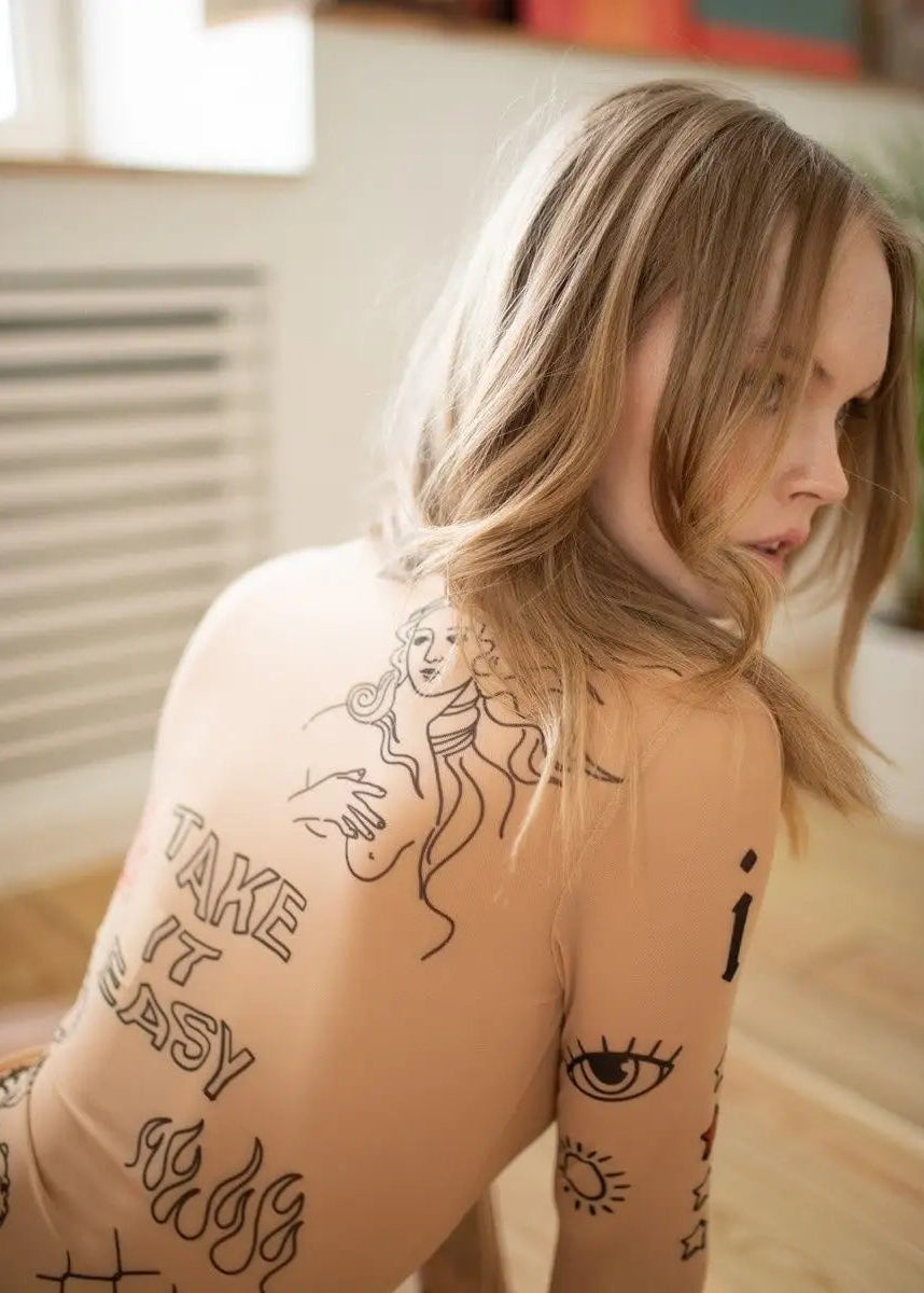 Tattoo Long Sleeve Bodysuit for Women – Unique Design - BRIKOLY