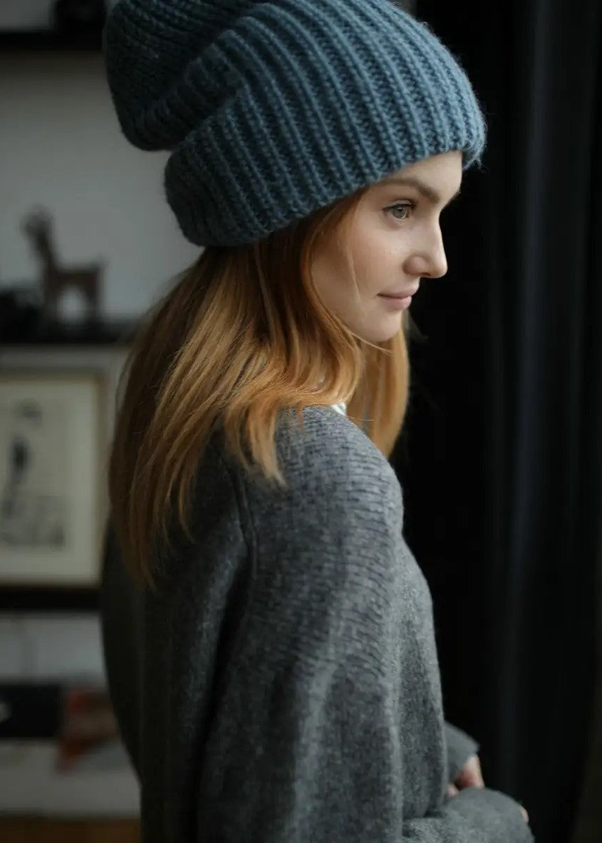 London Knit Beanie in Gray & Blue — Soft, Warm & Effortlessly Stylish