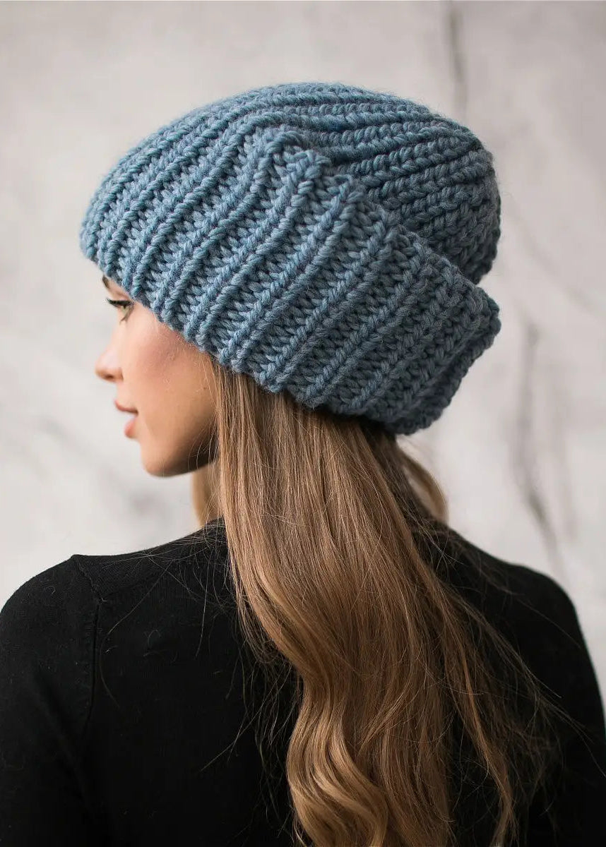 Oversized Double-Layer Wool Hat in Dusty Blue