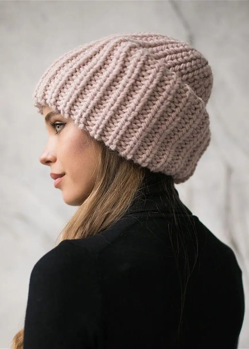 Oversized Double-Layer Wool Hat in Rose