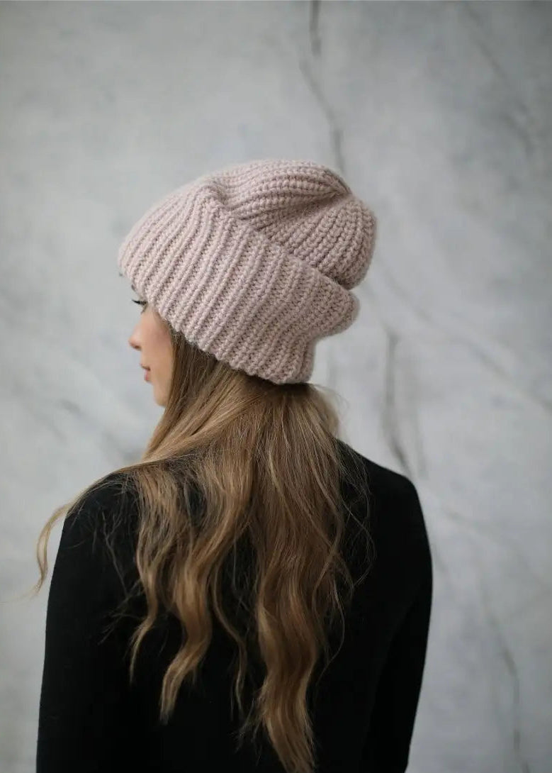 BRIKOLY London Pink knit beanie shown from the rear side.