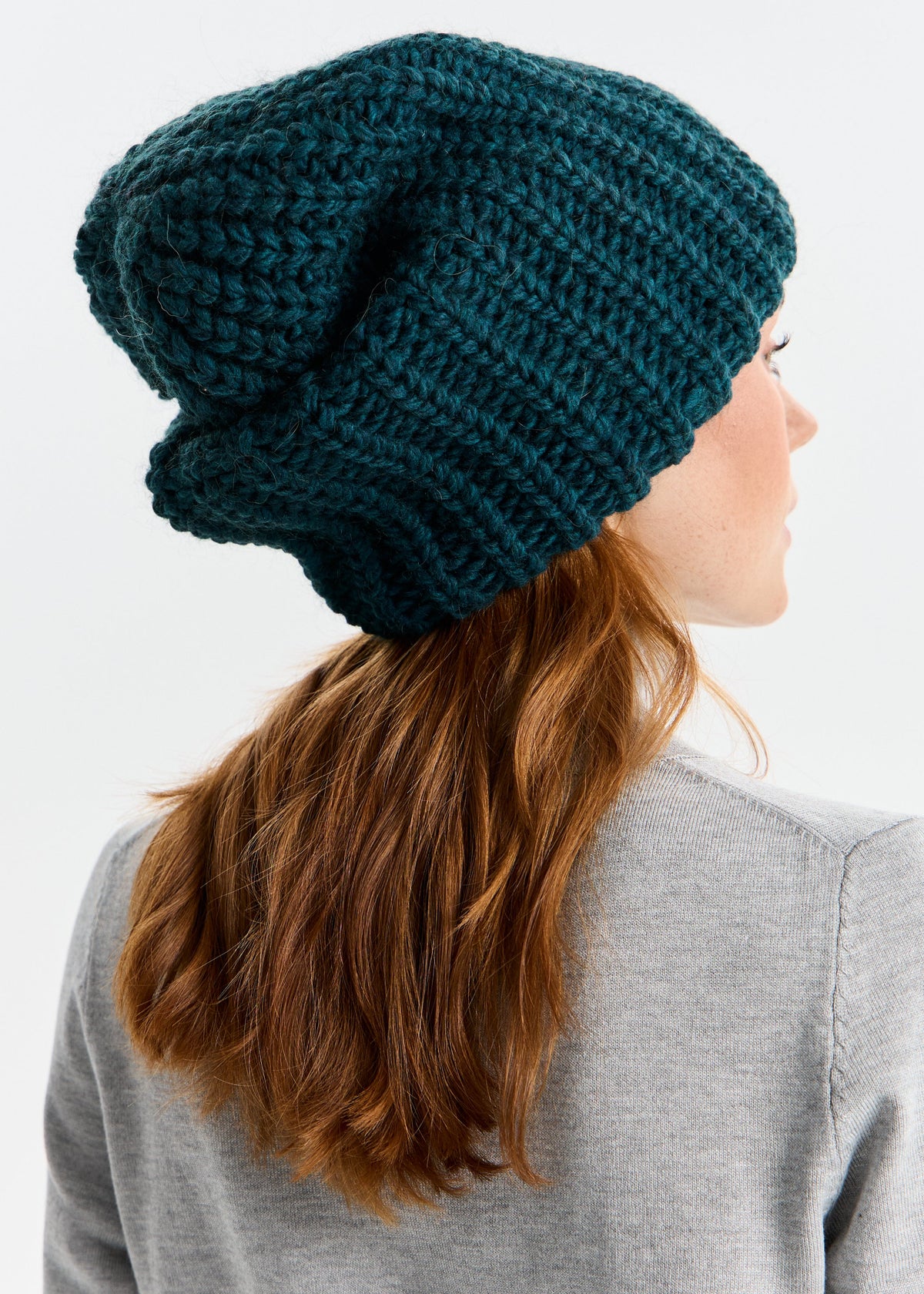BRIKOLY London Emerald knit beanie shown from the rear side.