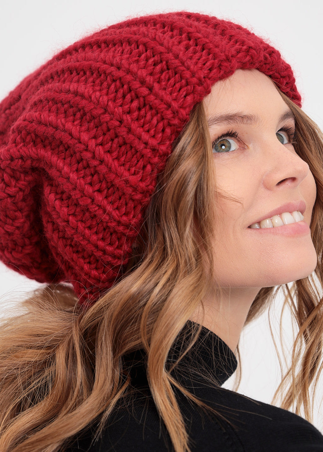 Oversized Double-Layer Wool Hat in Cherry - BRIKOLY