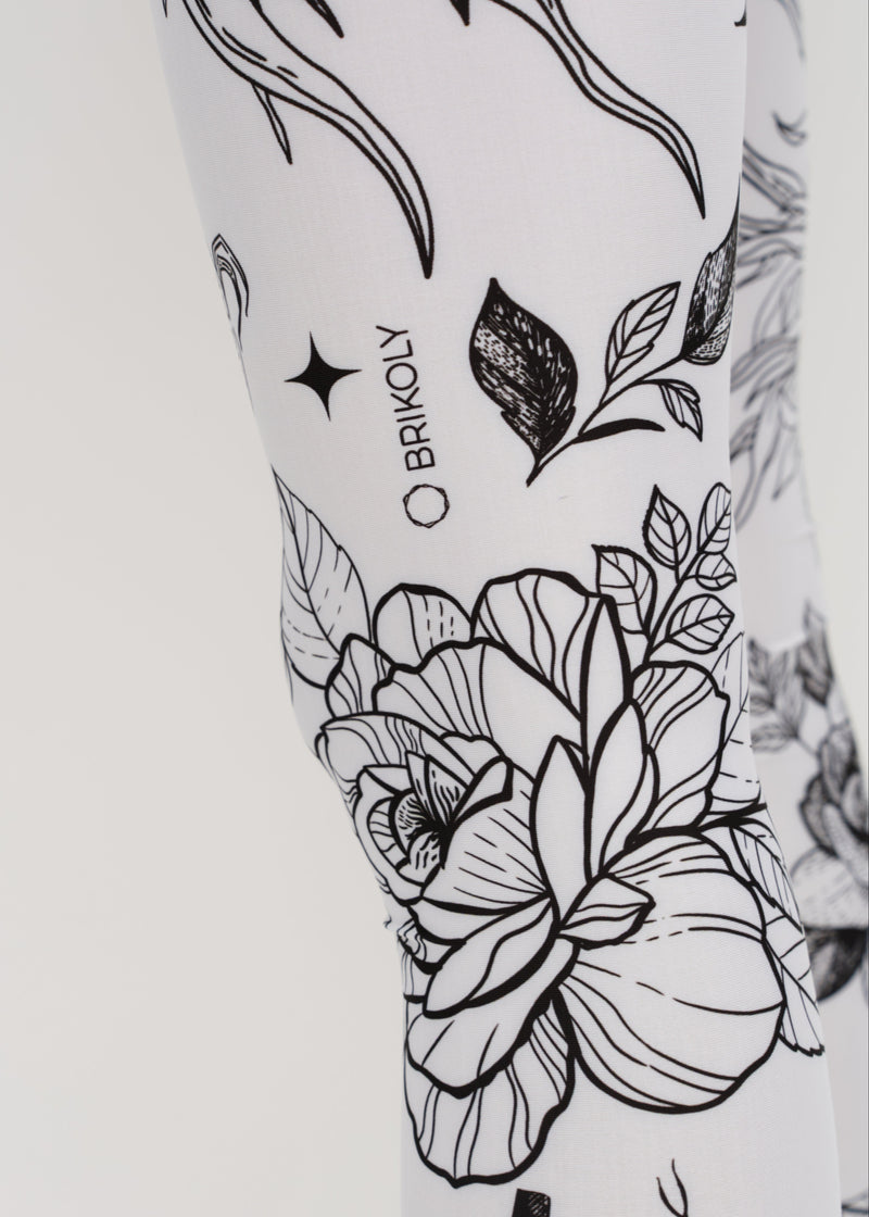 White Fox Printed Tattoo Effect Leggings for Women – Bold & Stylish