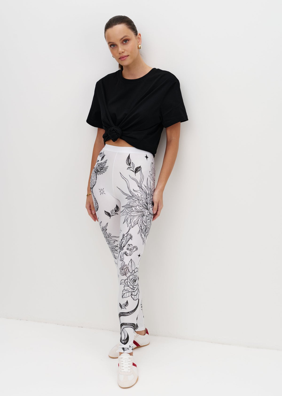 White Fox Printed Tattoo Effect Leggings for Women – Bold & Stylish