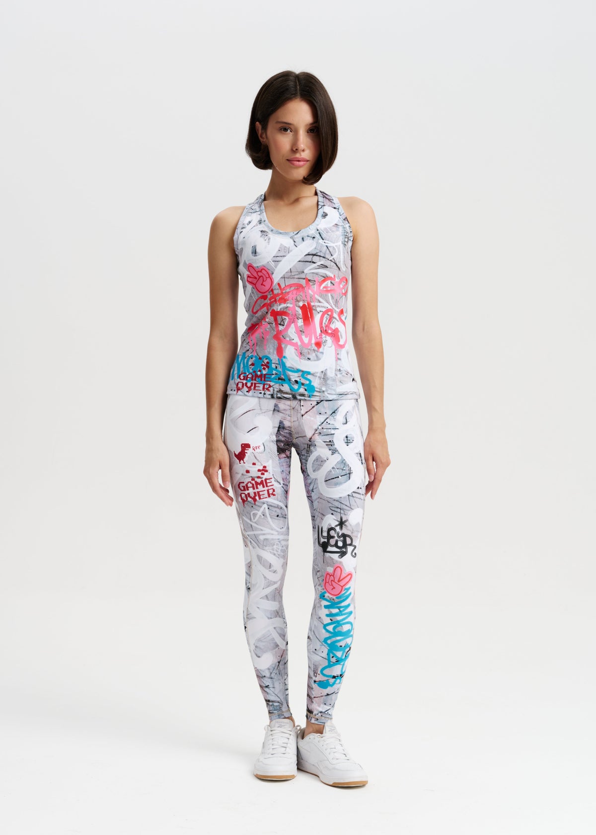 Graffiti Print High-Waisted Leggings – Yoga, Workout & Street Style