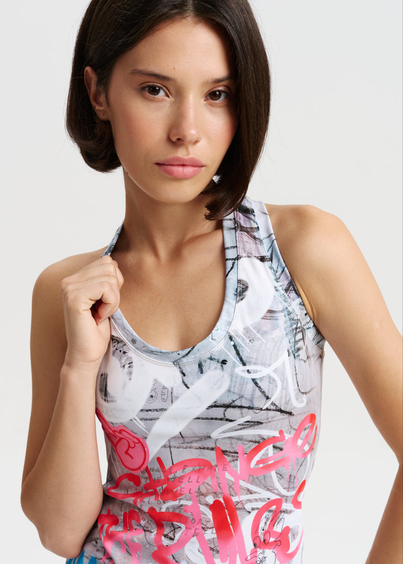 Graffiti Print Tank Top for Women – Yoga, Fitness & Street Style