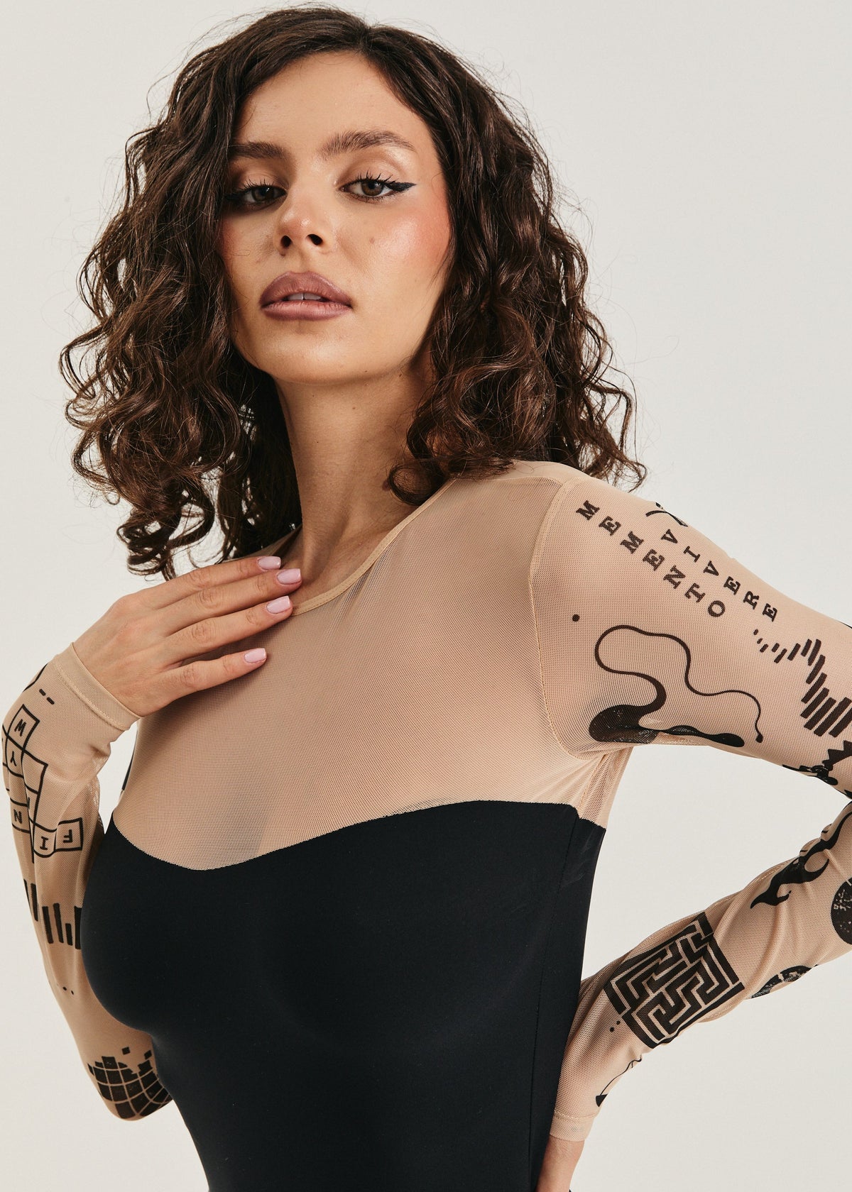 Cat Tattoo Mesh Bodysuit – Floral Second Skin Body with Polyviscose Base for Women (на проверку) - BRIKOLY