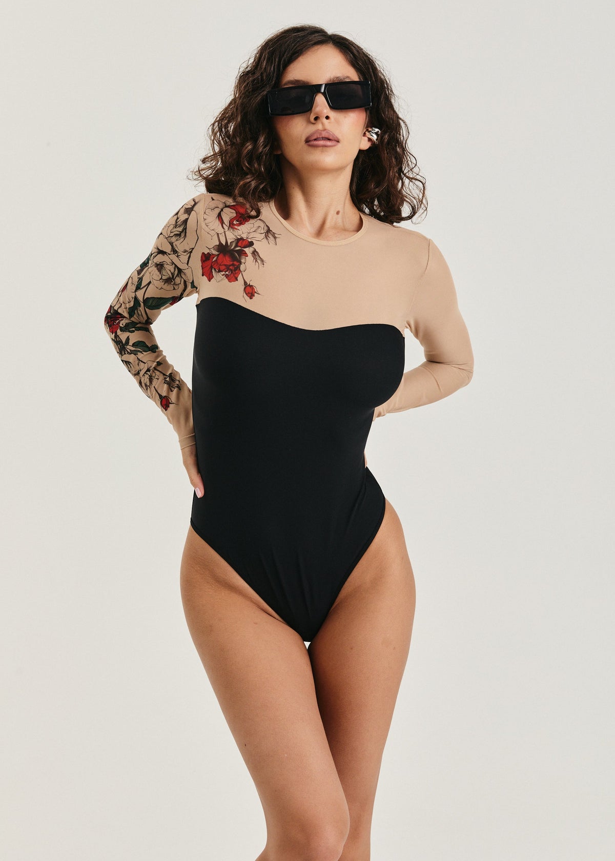 Rose Tattoo Mesh Bodysuit – Floral Second Skin Body with Polyviscose Base for Women - BRIKOLY