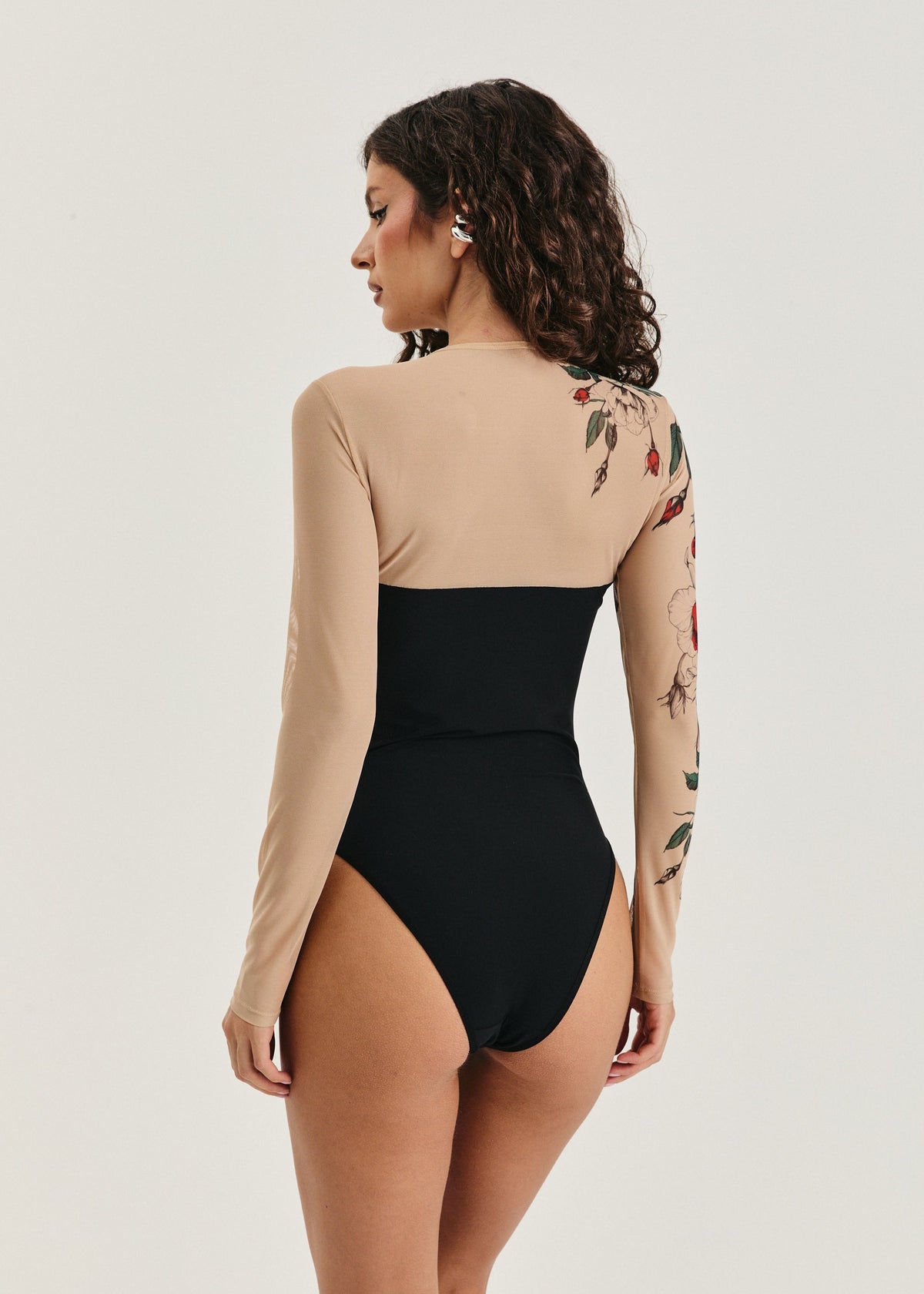 Rose Tattoo Mesh Bodysuit – Floral Second Skin Body with Polyviscose Base for Women - BRIKOLY