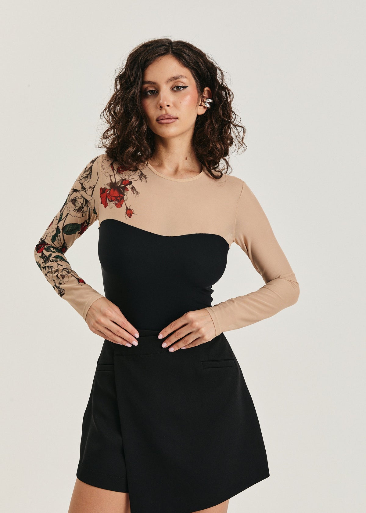 Rose Tattoo Mesh Bodysuit – Floral Second Skin Body with Polyviscose Base for Women - BRIKOLY