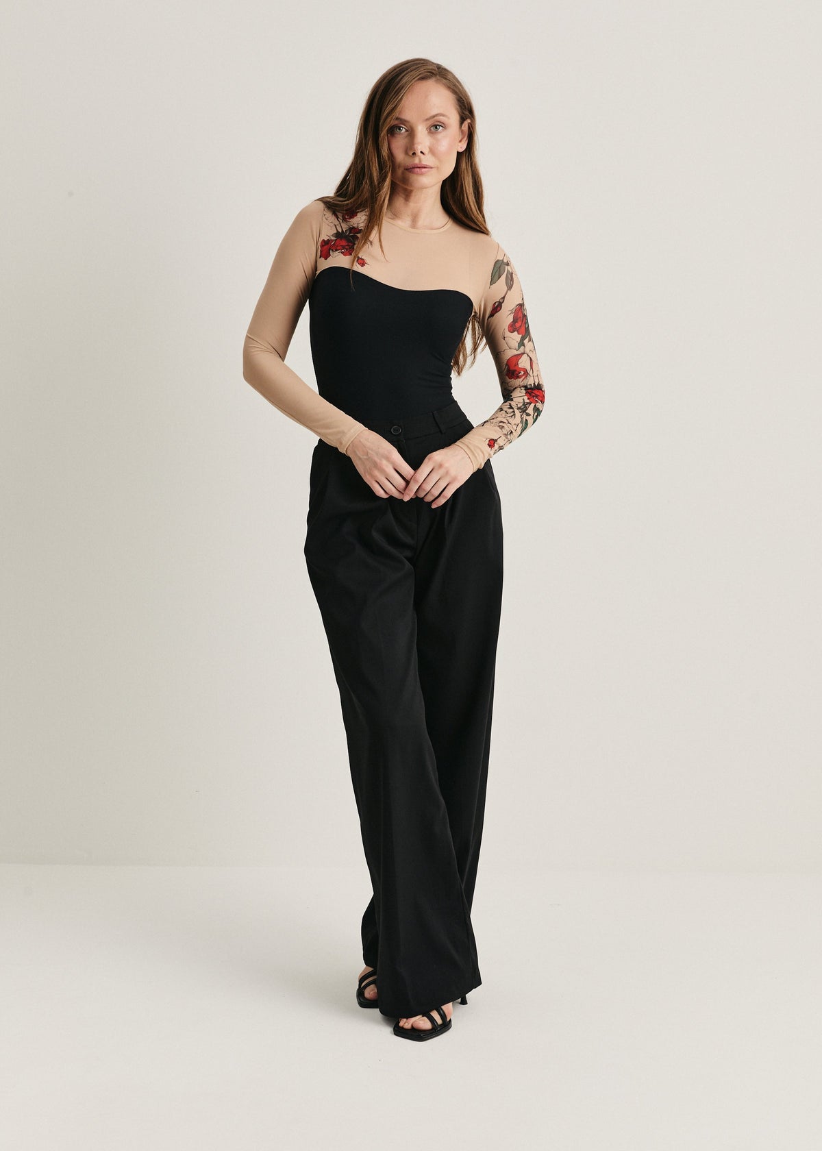 Rose Tattoo Mesh Bodysuit – Floral Second Skin Body with Polyviscose Base for Women - BRIKOLY