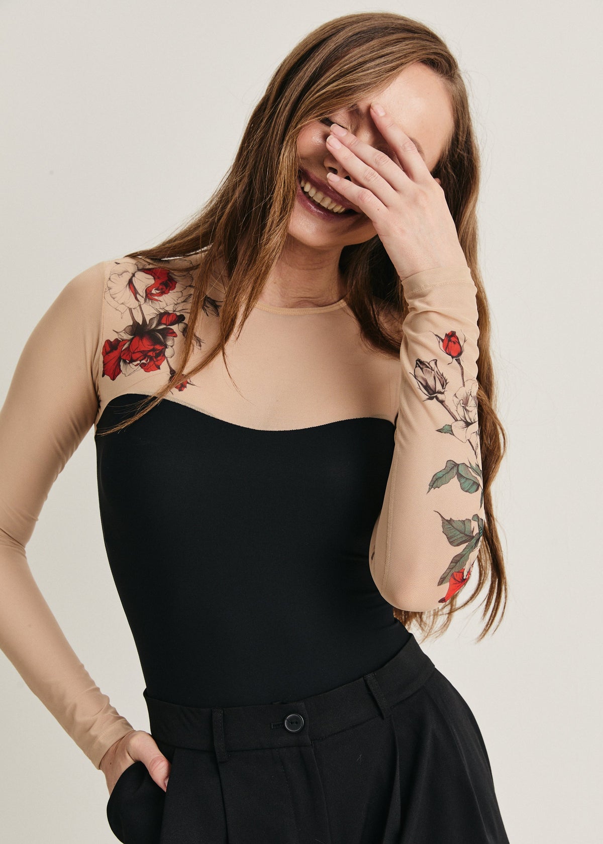 Rose Tattoo Mesh Bodysuit – Floral Second Skin Body with Polyviscose Base for Women - BRIKOLY