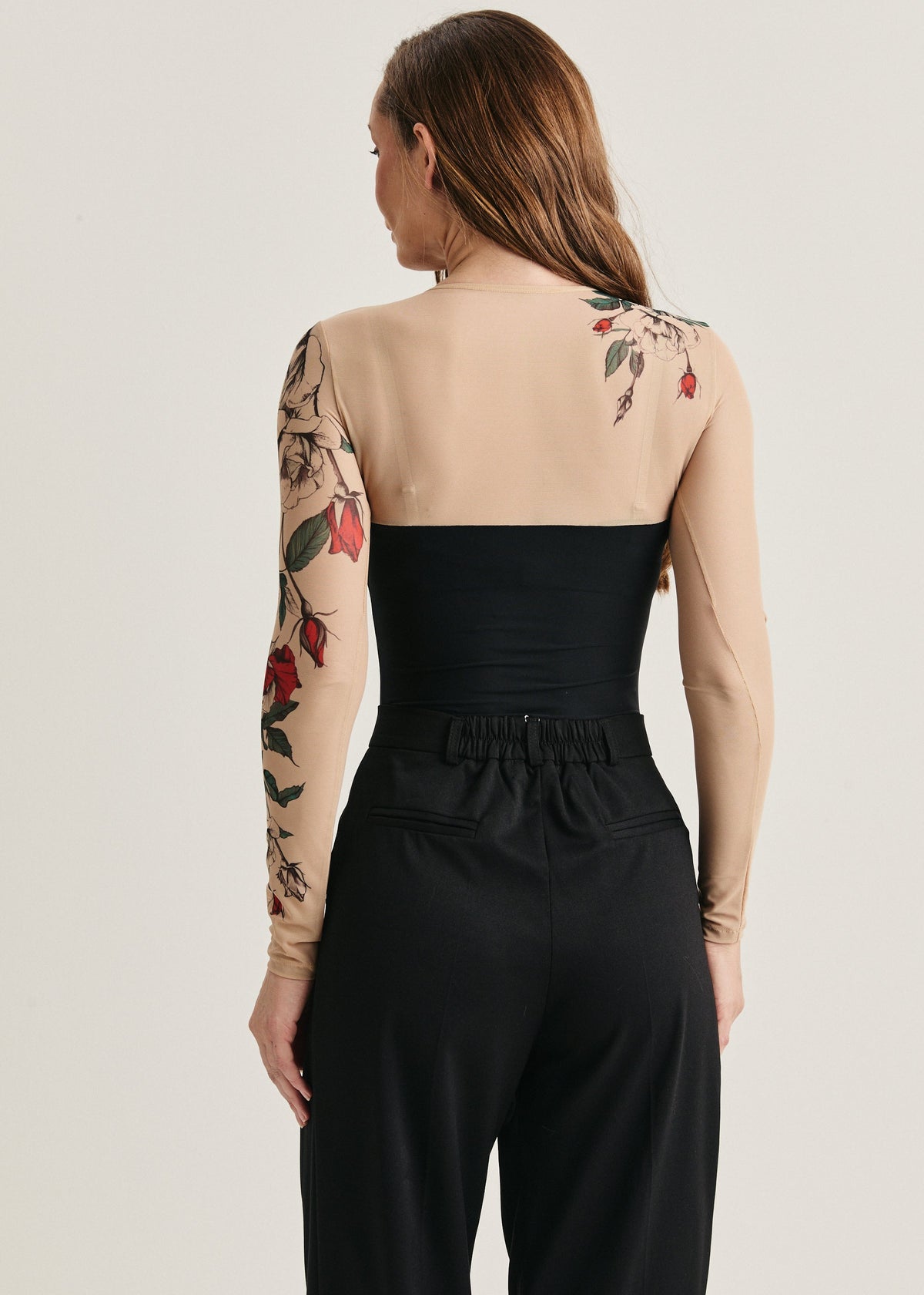 Rose Tattoo Mesh Bodysuit – Floral Second Skin Body with Polyviscose Base for Women - BRIKOLY