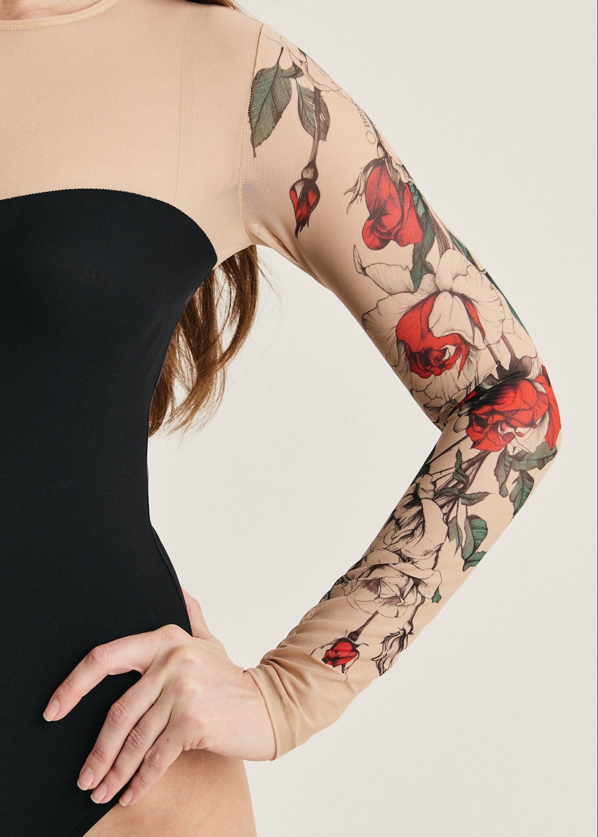 Rose Tattoo Mesh Bodysuit – Floral Second Skin Body with Polyviscose Base for Women - BRIKOLY