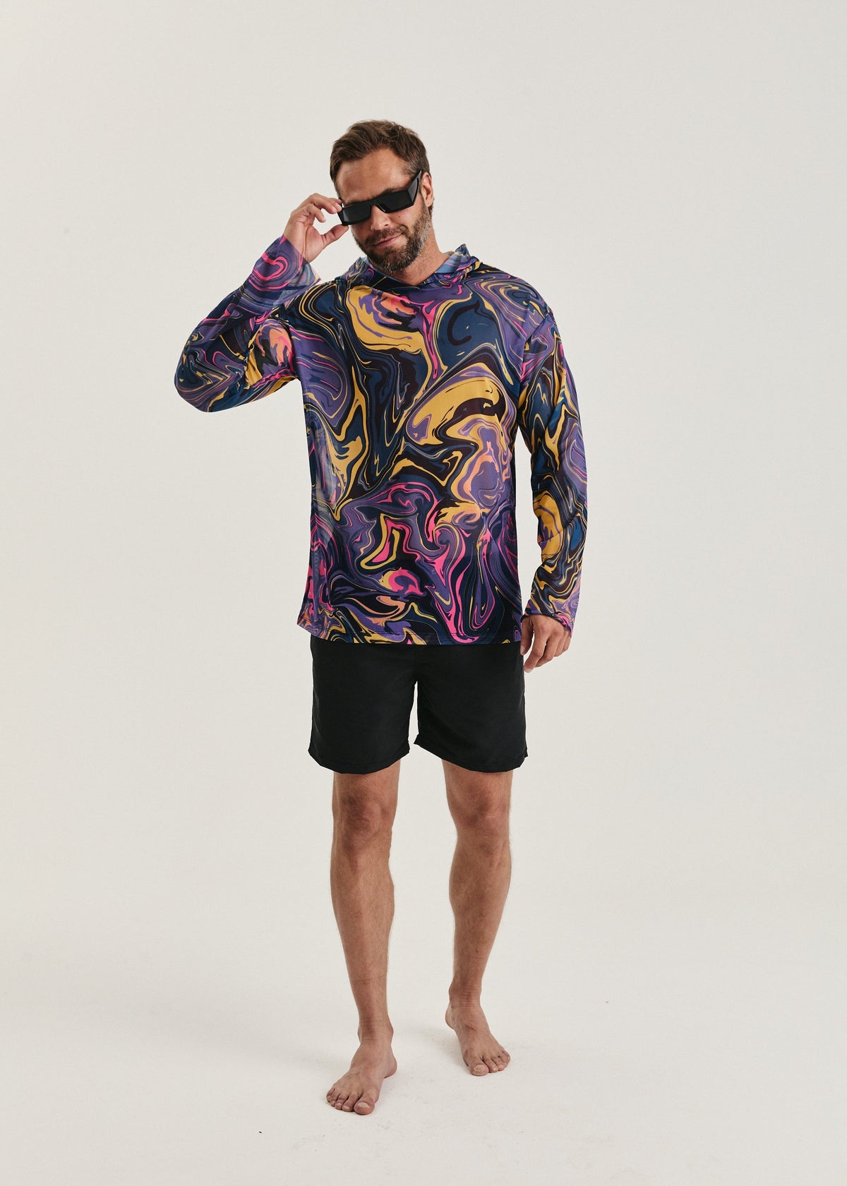 Fusion Violet Men's Mesh Rash Guard – SPF 50 Long Sleeve Swim Shirt - BRIKOLY