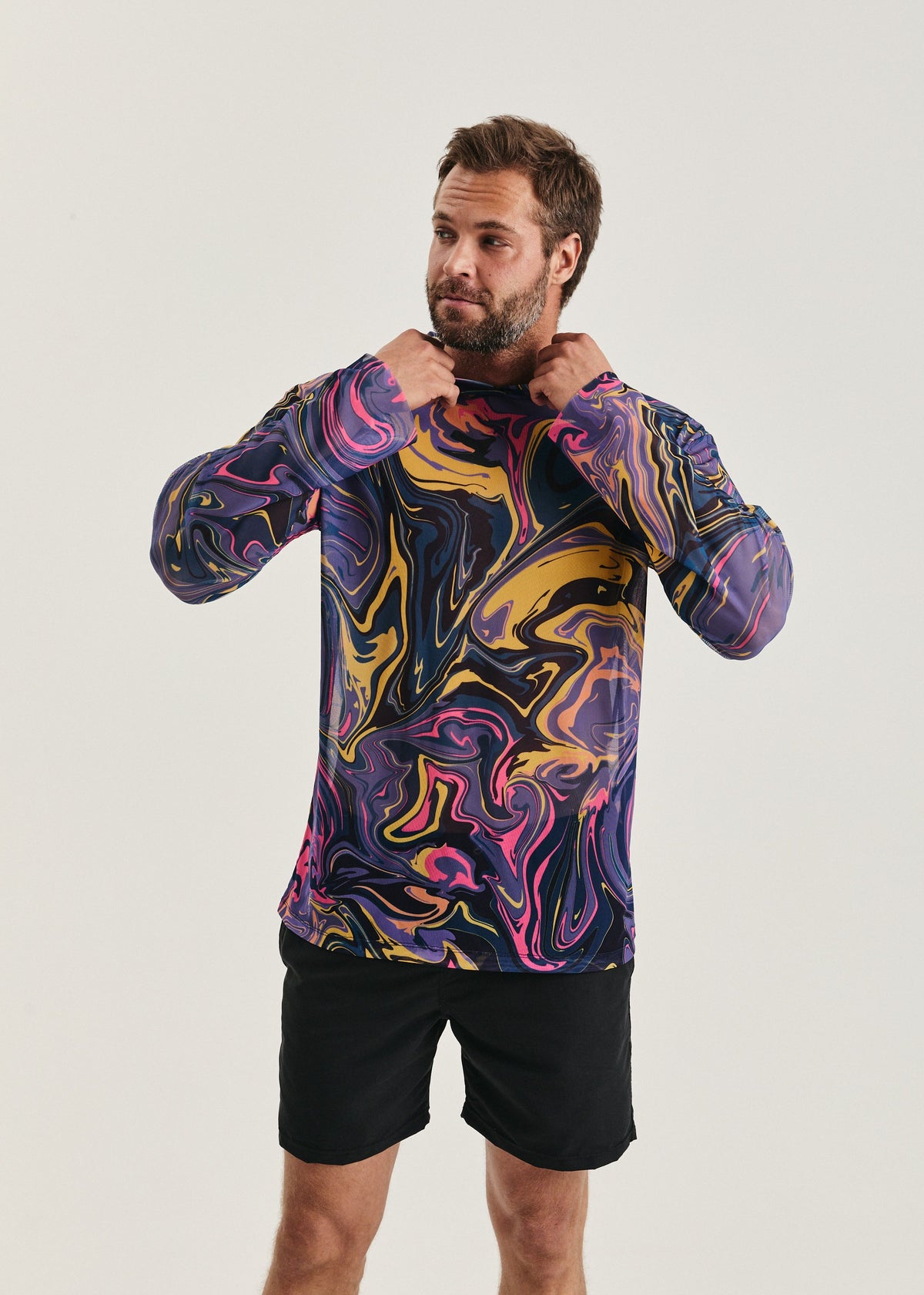 Fusion Violet Men's Mesh Rash Guard – SPF 50 Long Sleeve Swim Shirt - BRIKOLY