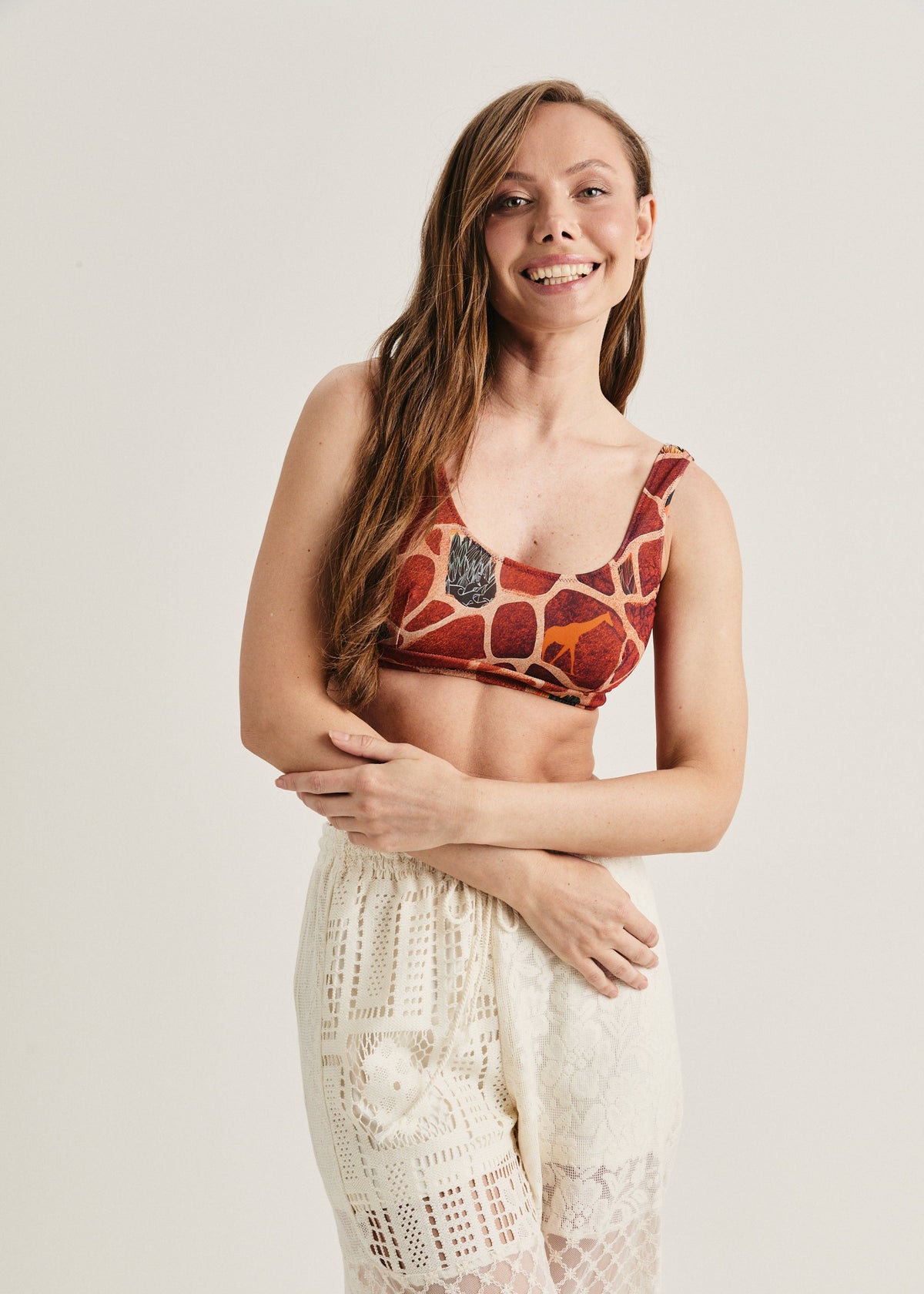 Giraffe Smart Tan Swim Top – Designer Mesh Bikini Top with Sun Protective Fabric