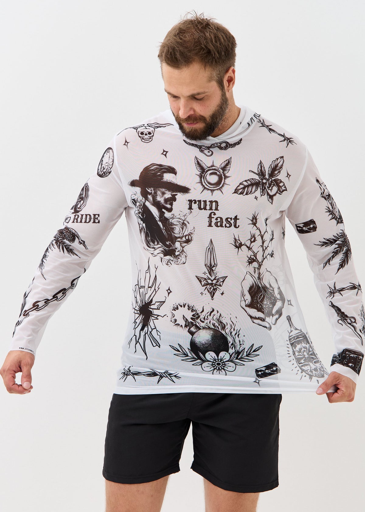 Biker White Men's Mesh Rash Guard – UPF 50+ Long Sleeve Swim Shirt - BRIKOLY