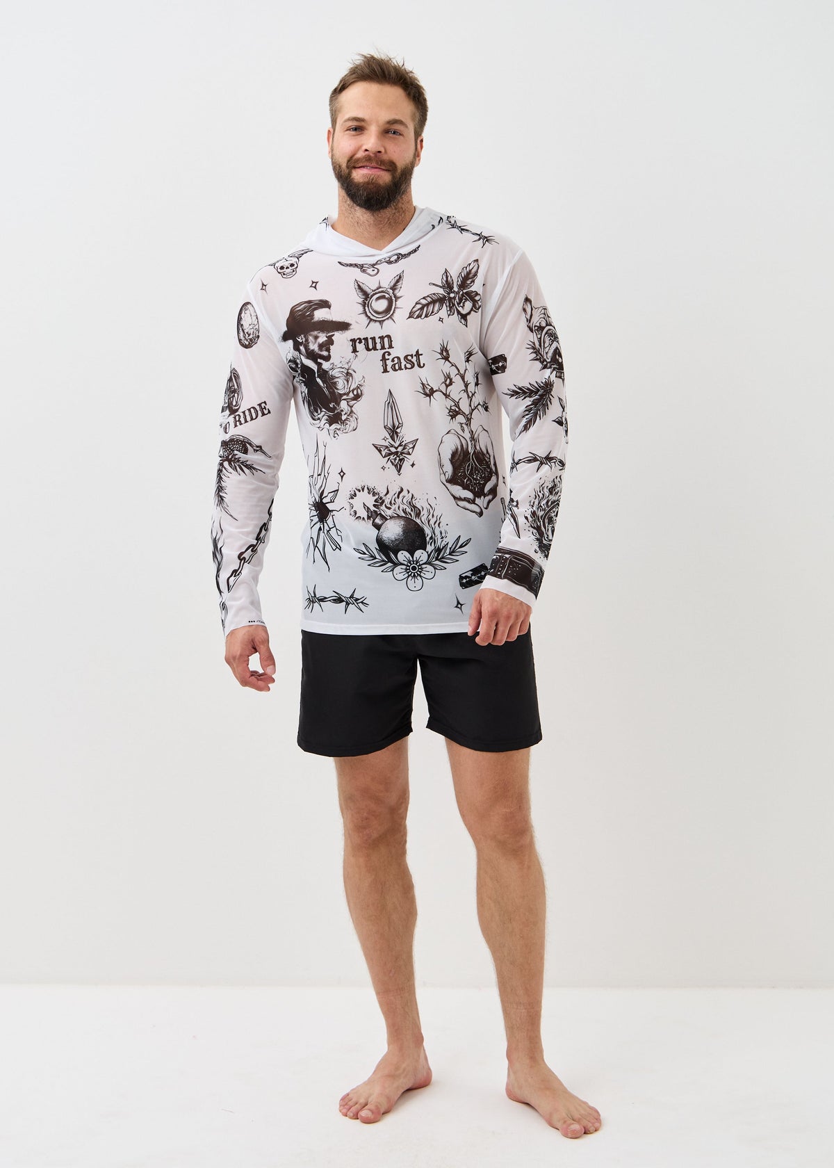 Biker White Men's Mesh Rash Guard – UPF 50+ Long Sleeve Swim Shirt - BRIKOLY