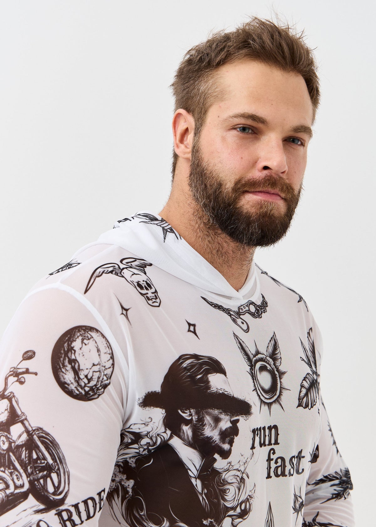 Biker White Men's Mesh Rash Guard – UPF 50+ Long Sleeve Swim Shirt - BRIKOLY