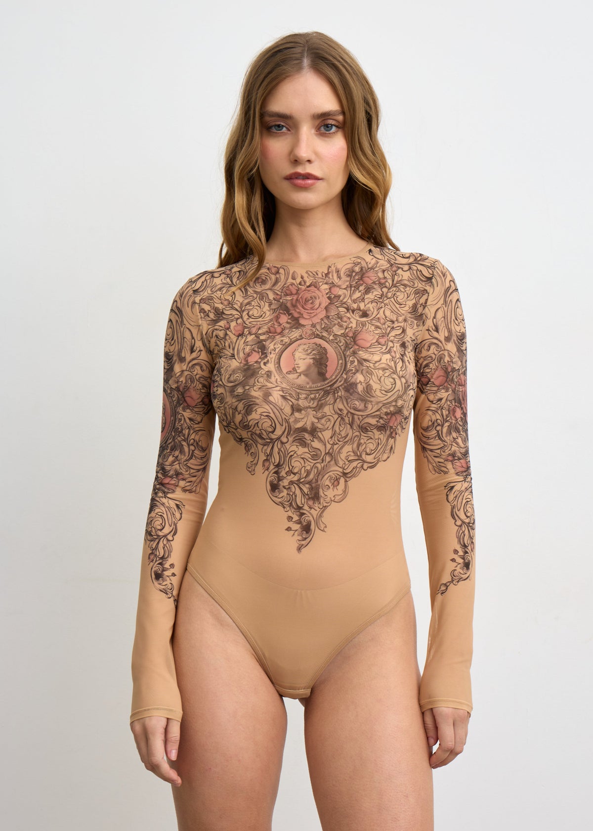 Cameo Long Sleeve Bodysuit for Women – Unique Tattoo Design