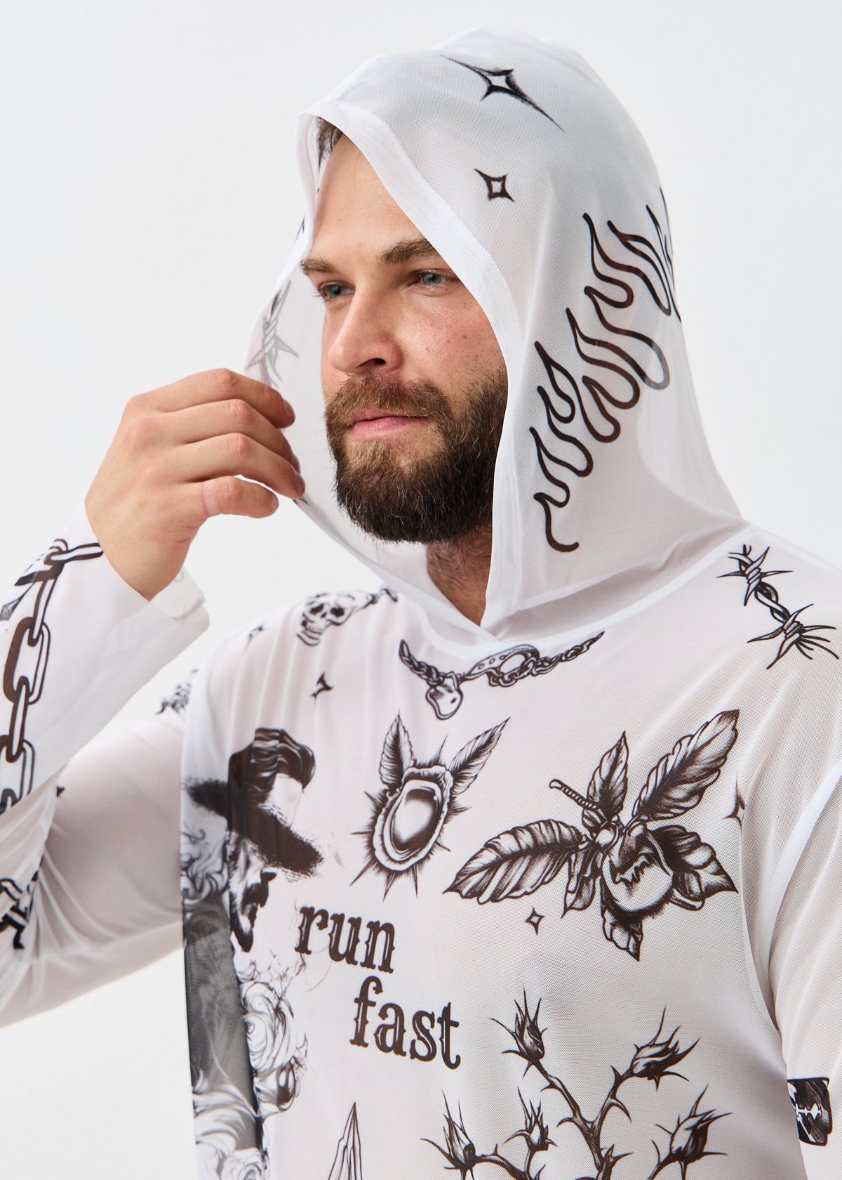 Biker White Men's Mesh Rash Guard – UPF 50+ Long Sleeve Swim Shirt - BRIKOLY