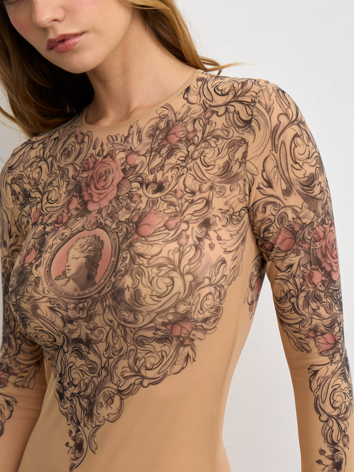 Cameo Long Sleeve Bodysuit for Women – Unique Tattoo Design