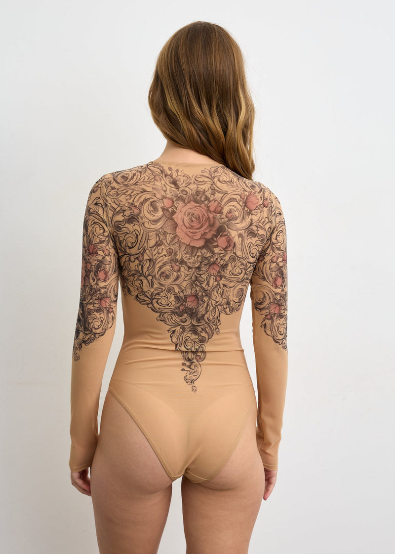 Cameo Long Sleeve Bodysuit for Women – Unique Tattoo Design