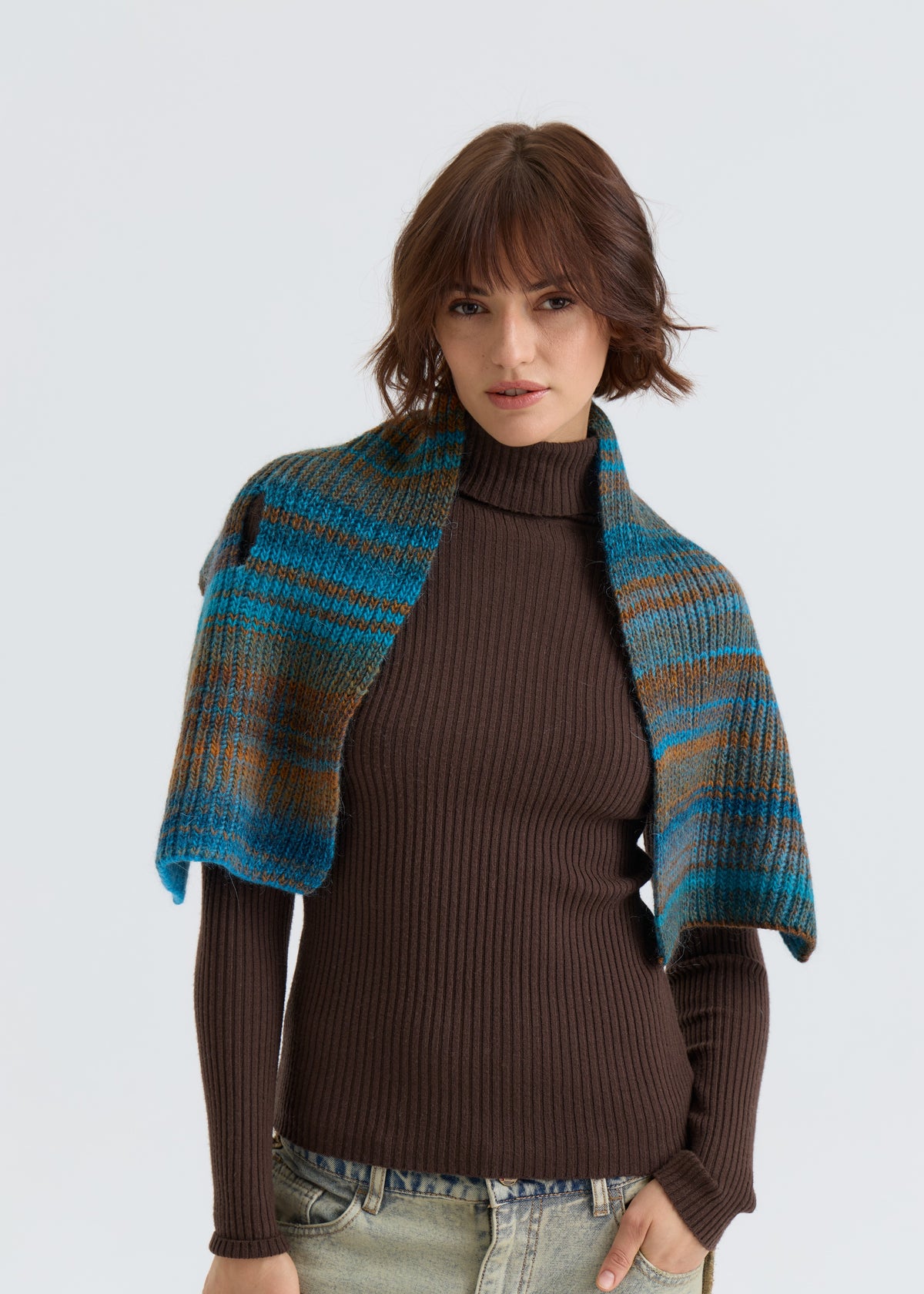 Lisse Alpaca Wool Scarf - Brown & Blue