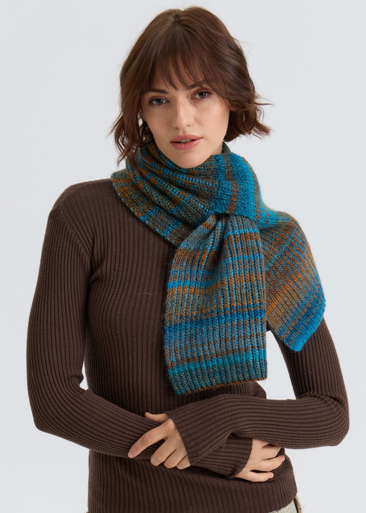 Lisse Alpaca Wool Scarf - Brown & Blue