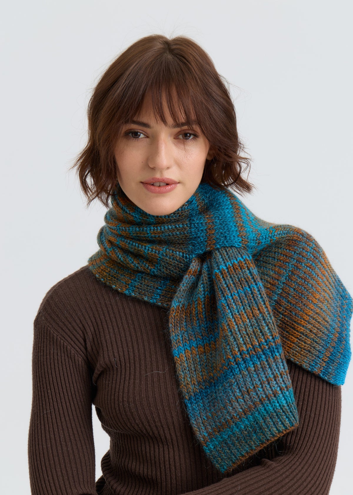 Lisse Alpaca Wool Scarf - Brown & Blue