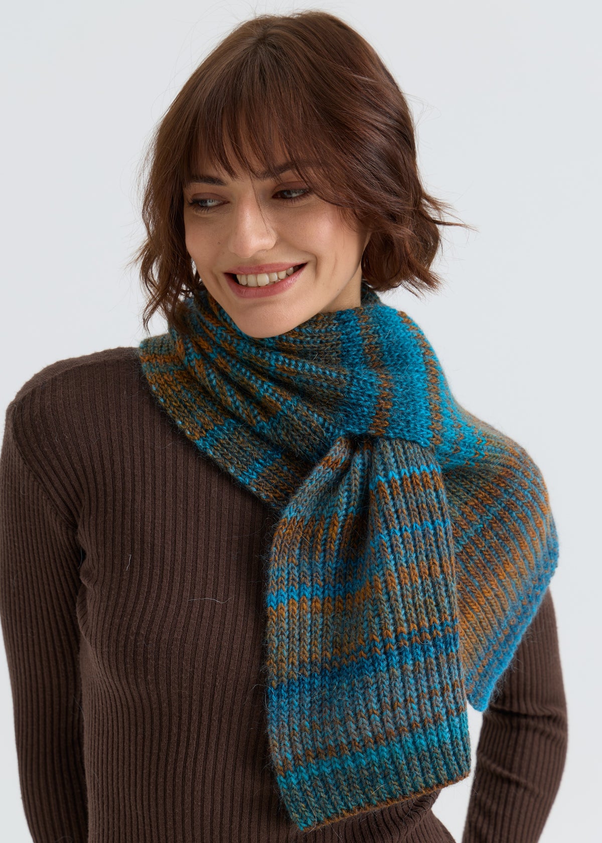 Lisse Alpaca Wool Scarf - Brown & Blue