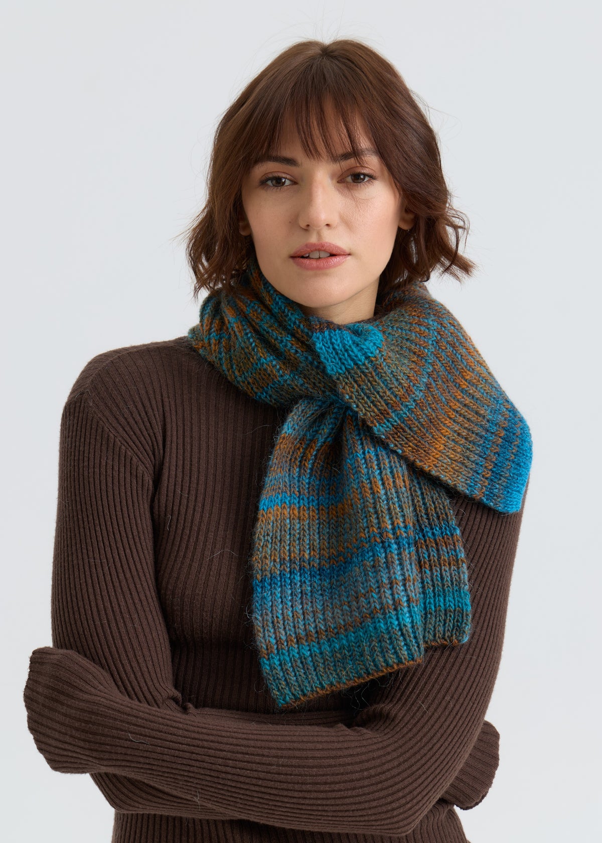 Lisse Alpaca Wool Scarf - Brown & Blue