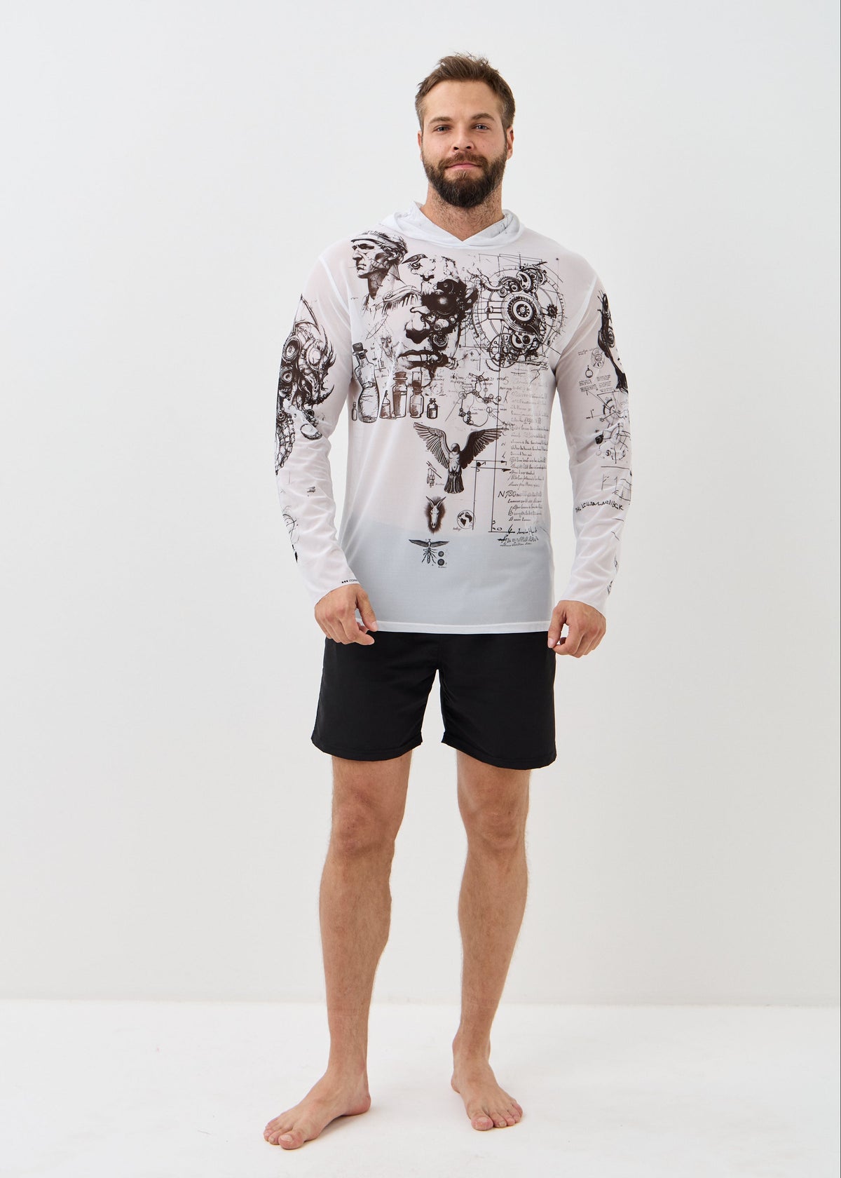 Rome White Men's Mesh Rash Guard – UPF 50+ Long Sleeve Swim Shirt - BRIKOLY